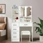 Modern Dressing Table Set Makeup Vanity Desk With Stool & 10 LED Lights Mirror