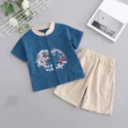Chinese Children Boy Clothes Tang Suit Hanfu Short Sleeves Shirt Shorts Suit