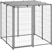 Dog Kennel Outdoor Dogs House, Steel Cage Run with Roof, Heavy Duty Pen Large Cages Kennels, Silver, 110x110x110 cm