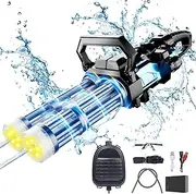 Gatling Electric Water Gun for Adults & Kids, Dual-Barrel, Up to 10M, Most Powerful Automatic Squirt Gun with LED Water-Sensor, Large Water Tank & Battery, Outdoor Pool Toy, Summer Toys for Parties