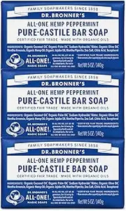 Dr. Bronner’s - Made with Organic Oils, For Face, Body and Hair, Gentle and Moisturizing, Biodegradable, Vegan, Cruelty-free, Non-GMO, Pure-Castile Bar Soap, Peppermint, 5 ounce, Pack of 3