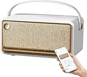 [Edifier] Retro Wood Bluetooth Speaker, Wireless Portable Speakers with 40W Hi-Res Audio, Stereo Pairing ConneX App, USB and TF Card Ivory