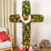 6ft Cross Christmas Tree with 100 Lights and a White Silk Scarf Tall Easter C...