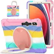 For Samsung Galaxy Tab S9 Plus Case for Kids 2023,With 360 Kickstand Shoulder Strap Pencil Holder,For Galaxy Tab S8/S7 Plus/S7 FE 12.4 in (Galaxy Tab S9 Plus/S8 Plus/S7 Plus/S7 FE, Multicolor Pink)