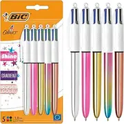 BiC 4 Colours Shine and Gradient Retractable Ball Pens Medium Point (1.00 mm) in Metallic Silver, Gold, Pink, Rose Gold, and Gradient Pastel - Pack of 5