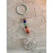 Gemstone and natural quartz crystal Chakra keychain Clear Quartz Tree Chakra Key