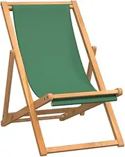 vidaXL Solid Teak Wood Folding Beach Chair Wooden Foldable Outdoor Garden Seat Seating Sitting Furniture Deck Camping Hiking Chair Green