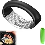Garlic Press Rocker,Upgraded Stainless Steel Garlic Press,Garlic Mincer Rocker Crusher with Garlic Peeling Drum,Garlic Chopper Manual Garlic Presser for Kitchen Gadgets /1395
