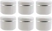 20ml/50ml/100ml White Silver Edge Empty Refillable Cosmetic Plastic Jars with Dome Lid Make Up Face Cream Lip Balm Lotion Storage Container Travel Case Bottle Pot Pack of 6, White, 50ml/1.67oz