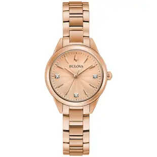 BULOVA 寶路華 時尚玫瑰金素面不鏽鋼女錶 28mm 97P151 台灣原廠公司貨 保固2年