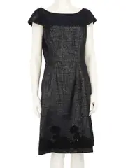 Navy Metallic Knit Floral Lace Dress