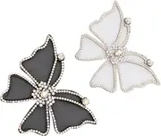 [LIFKOME] 2pcs Rhinestone Shoe Clips for DIY Shoe Accessories Stylish Gauze Design Clothing Decoration Bags and Hats Black White