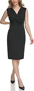 [Calvin Klein] womens Scuba Crepe V-neck Short Sheath With Front Fold Detail