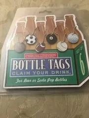 Beer Bottle & Wine Glass Tags Sports Theme Set Of 6 New NIP