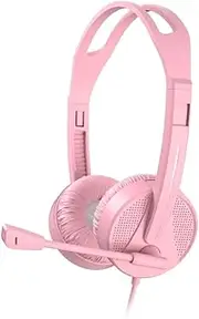 Wired Headset with Microphone, Headphones with Flexible Mic, Adjustable Headband for Gaming, Music, Video Conferencing, 3.5mm Jack, Pink
