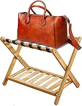 Folding Portable Bamboo Luggage Rack Living Room Entryway Shoe Rack Hotel Guest Room Blanket/Pillows Rack with Bottom Shelf