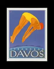 1933 beach bath Davos - Matted for 11x14 Frame
