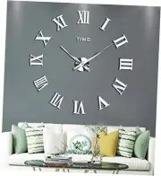 Large DIY Wall Clock Kit, 3D Frameless Wall Clock with Mirror Number Silver