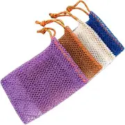 Beatifufu 4 Pack Exfoliating Soap Foaming Net Pouches Portable Bath Pouch with Drawstring Nylon Mesh Soap Bags for Travel