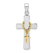 Sterling Silver Rhodium-Plated Polished Gold Tone Double Cross Pendant