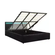 NNEED Bed Frame RGB LED King Size Gas Lift Storage Base Black