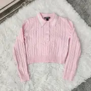 Charlotte Russe Pink Collared Pull Over Crop Knit Sweater. Size Medium.
