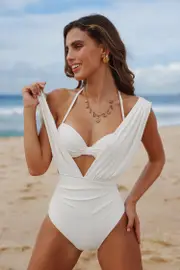 Cupshe Goddess Inspo White Swimsuit Set - Cream,S