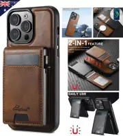 For iPhone 16 15 14 13 12 Case MagSafe Wallet Card Holder Stand Leather Cover