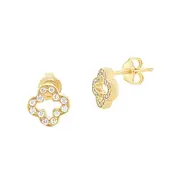 Clover Stud Earrings in 9kt Yellow Gold Silver Infused with Cubic Zirconia