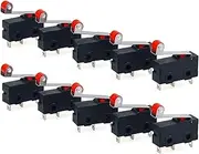 A-DIGISHUO 10pcs Micro Limit Switch KW12-3 Normally Open Close Limit Switch AC 250V 5A SPDT 1NO 1NC with Roller Lever Arm Black