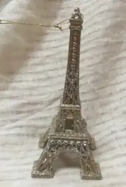 Kurt Adler Ornament Eiffel Tower Silver Glittered Gold Accents Circles Acrylic