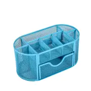 Catzon Mesh Desk Organizer with 8 Compartments & 1 Drawer for Home School-Blue