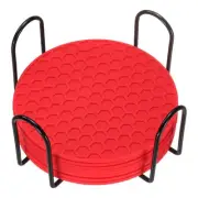 8 Pcs Silicone Coasters with Holder, 4 Inch Round Coaster for Drink, Red