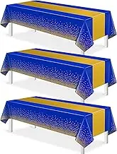 3Pcs Blue and Gold Tablecloth Party Decorations,Plastic Royal Blue Table Cloth Printed Gold Table Runner Disposable Rectangle Table Cover for Birthday Anniversary Wedding Graduation Party,54 x108 Inch