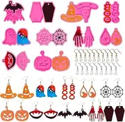 choyaxo 10 Pairs Halloween Earring Resin Mold with 100Pcs Earring Hook and 100Pcs Open Jump Ring Halloween DIY Earrings Sets Pumpkin Ghost Bat Spider Web DIY Craft for Women Girls