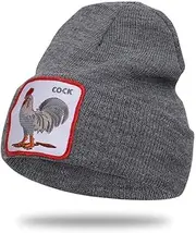 [YUN MENG] Knit Hat Cock Animal Embroidery Unisex Any Size Head Comfortably (Color : Grey, Size : 55-60cm)