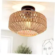 Boho Rattan Light Fixtures - Semi Flush Mount with Hand-Woven Shade for