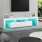 [ALFORDSON] LED TV Cabinet Stand Night Light 160 x 45 x 35cm, 15mm Thick Particle Board 16 Colors and 4 Modes RGB Light Entertainment Unit for Living Room, Multimedia Centre Furniture, White