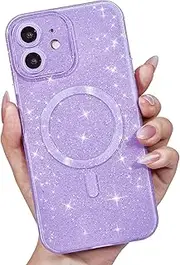 LoeoeL for iPhone 12 Mini Case Glitter Mag Safe, Sparkly Bling Magnetic Silicone Compatible with Magsafe Phone Case for Women, Girly Cute Sparkle Shiny Bright TPU iPhone Cover, Purple Lavender Lilac