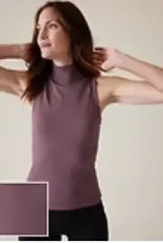 New ATHLETA Renew Seamless Mock Neck Tank TOP Damask Mauve, LARGE L #466478