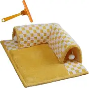 Cat Carpet Tunnel, Cat Rug Tunnel, Funny Removable Tunnel Bed, 2-in-1 Funny Plush Plaid Checkered, Cute Cat Play Rug, Durable Fluffy Cat Rug, Creative Cat Cave Tunnel Rug(A: Yellow,L:72 * 64cm)