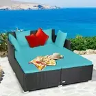 Outdoor Patio Rattan Daybed Pillows Cushioned Sofa Furniture Turquoise