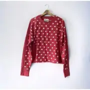 Champion Womens Pullover Sweatshirt LARGE Red All Over Logo Shirt Top NWT