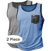 2 Piece Men's Tank Top Vest Top Sleeveless Shirt Sleeveless Round Neck Crewneck Summer Plain Fashion Designer Casual Pocket Color Block Outdoor Casual Beach Ro