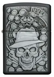 GENUINE ZIPPO LIGHTER (91183) BLACK MATTE SKULL DETECTIVE GIFT BOX !