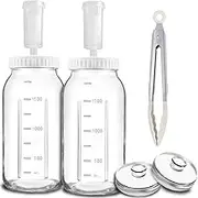 Blissify 2 Pack 2L Fermentation Jar with 2 Airtight Lids 2 Airlock 2 Fermentation Weights, Wide Mouth Glass Mason Jar with Scale Mark, Fermentation Kit for Beginners