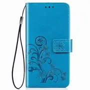 2PC For Galaxy M31 Four-leaf Clasp Embossed Buckle Mobile Phone Protection Leather Case with Lanyard & Card Slot & Wallet & Bracket Function(Blue)