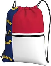 EdWal North Carolina State Flag Print Drawstring Backpack Gym Bags Sports Bags With Zipper Pocket For Travel Swimming Beach, Black, One Size