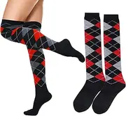 [woosnscly] Womens Girls Argyle Socks Thigh High Checkered Novelty Over the Knee High Socks Colorful Fashion Long Stockings 1 Pack