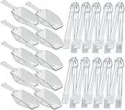 20 Pack of Set Plastic Buffet Serving Tongs Mini Serving Utensil Tongs Appetizers Tongs and Plastic Scoops Clear Ice Scoop Buffet Scoop for Candy Dessert Buffet Ice